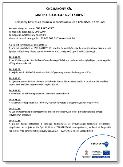 Telephely bővítés és termelő kapacitás növelés a CNC BAKONY KFT.-nél